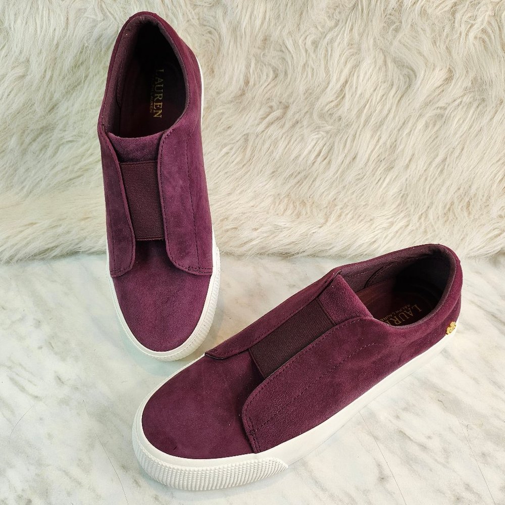 Lauren Ralph Lauren Women’s Isla Burgundy Red Sheep Suede Slip-On Sneaker 9